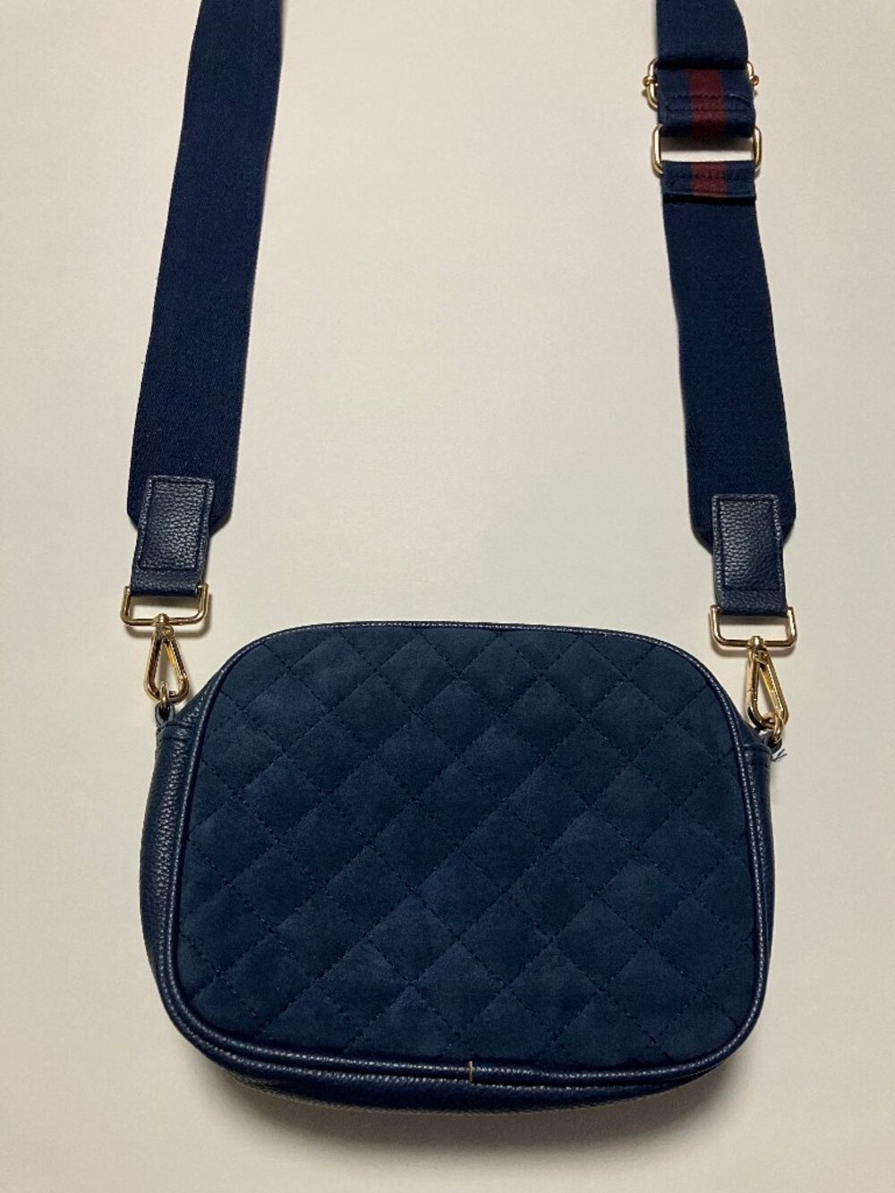 Shiraleah "Hale" Quilted Camera Crossbody Bag, Navy Blue Vegan Faux Suede - Picture 2 of 8